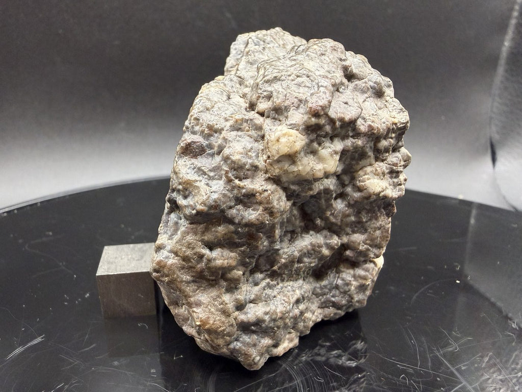 Side profile of the 193.73g Laâyoune 002 lunar meteorite showing the depth of the uncut individual