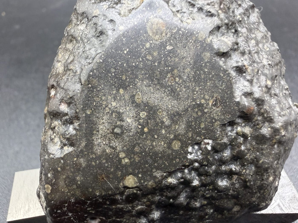 Cut face of Sinawan 005 meeting fusion crust along the edge of the 187.65g main mass