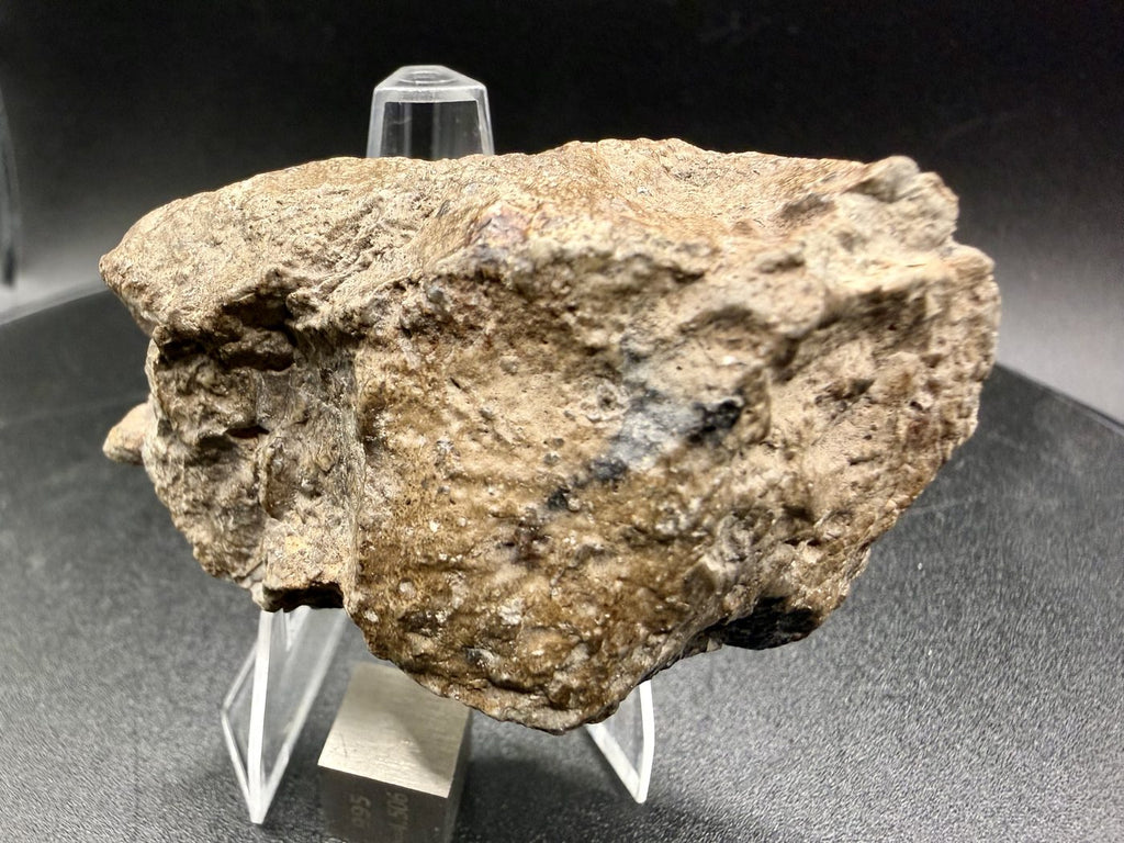 NEA 089 lunar meteorite, larger half, exterior with one centimetre scale cube