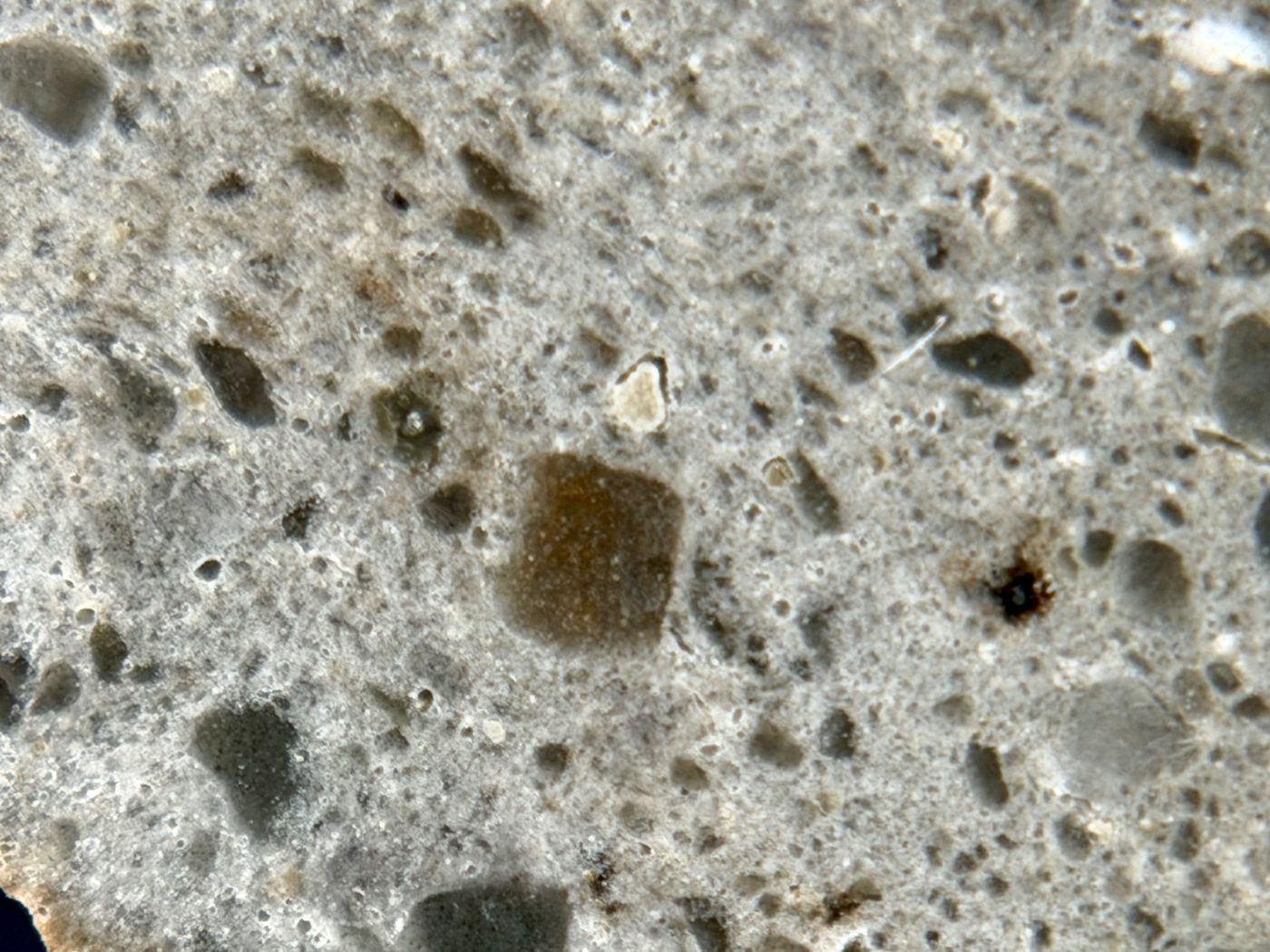 Clast field set in vesicular crystallized melt, NEA 089 lunar meteorite, smaller half