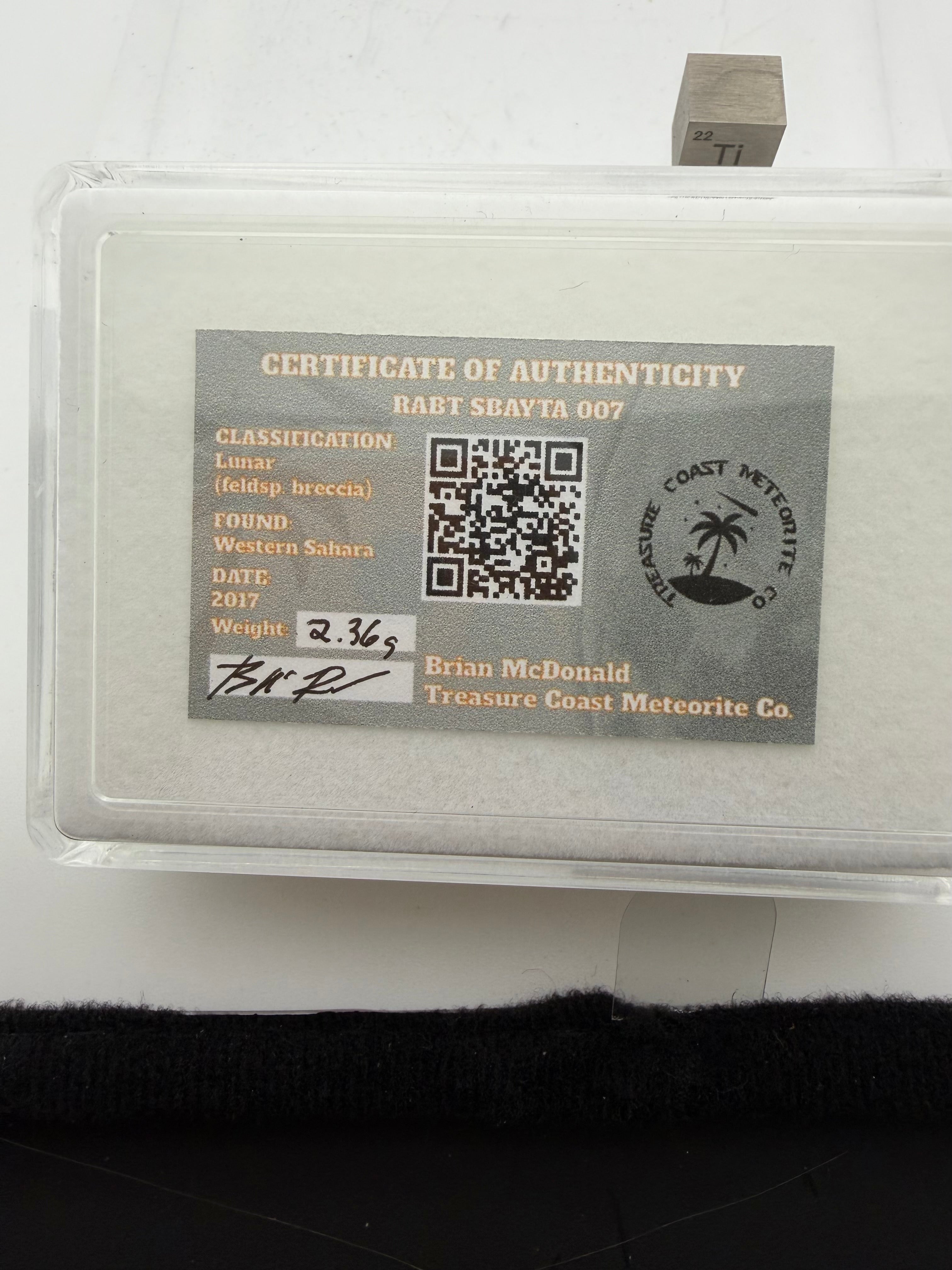 Rabt Sbayta 007  Lunar Meteorite - Feldspathic Breccia Moon Rock Full Slice 2.36g w/COA & Display Box