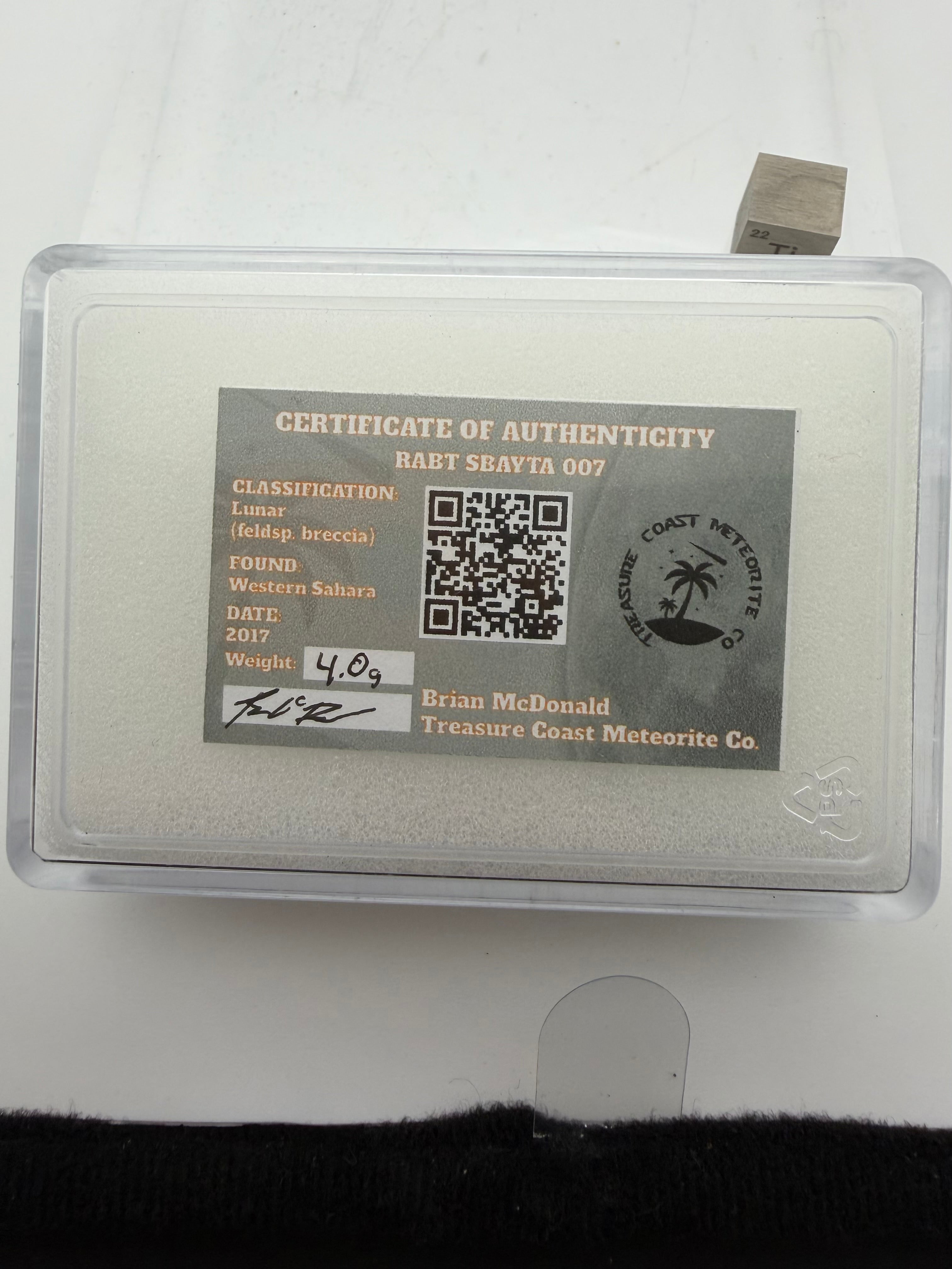 Rabt Sbayta 007  Lunar Meteorite - Feldspathic Breccia Moon Rock Full Slice 4.00g w/COA & Display Box