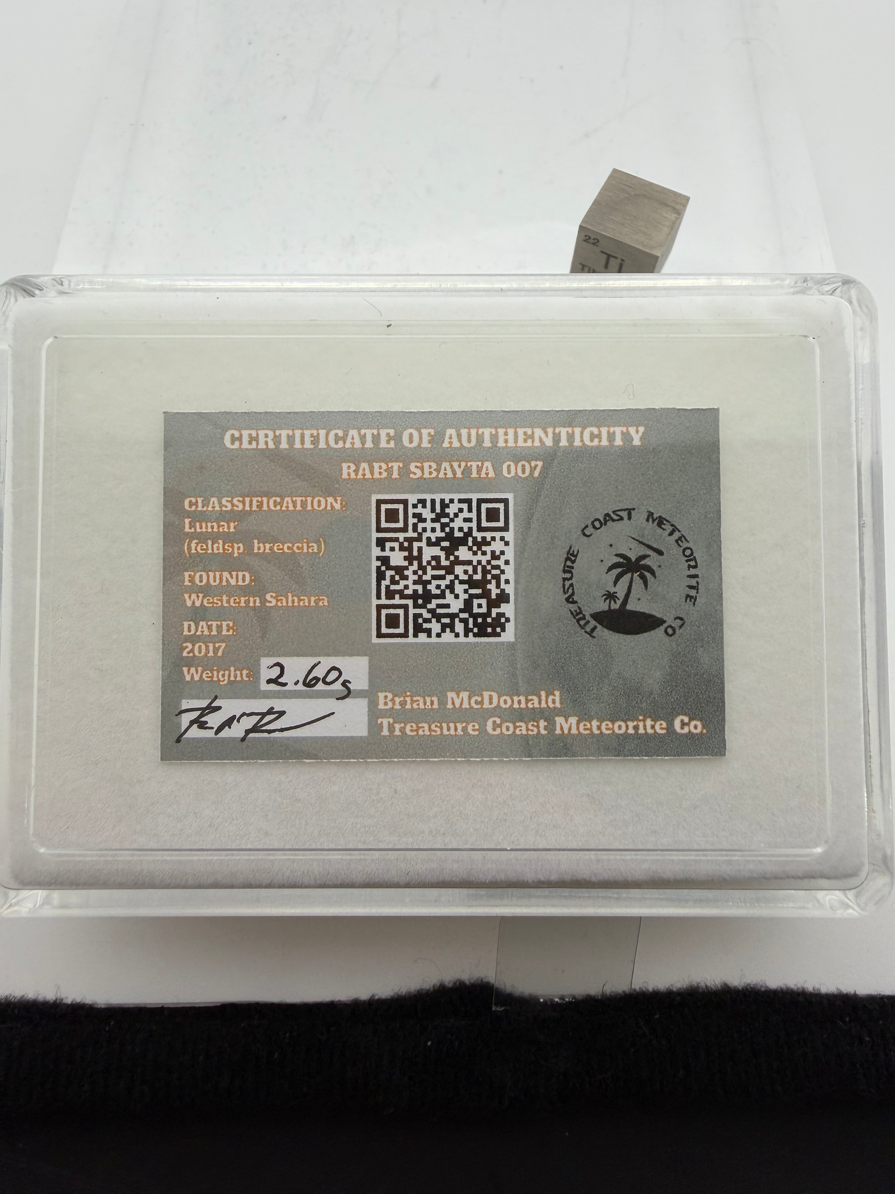 Rabt Sbayta 007  Lunar Meteorite - Feldspathic Breccia Moon Rock Full Slice 2.60g w/COA & Display Box