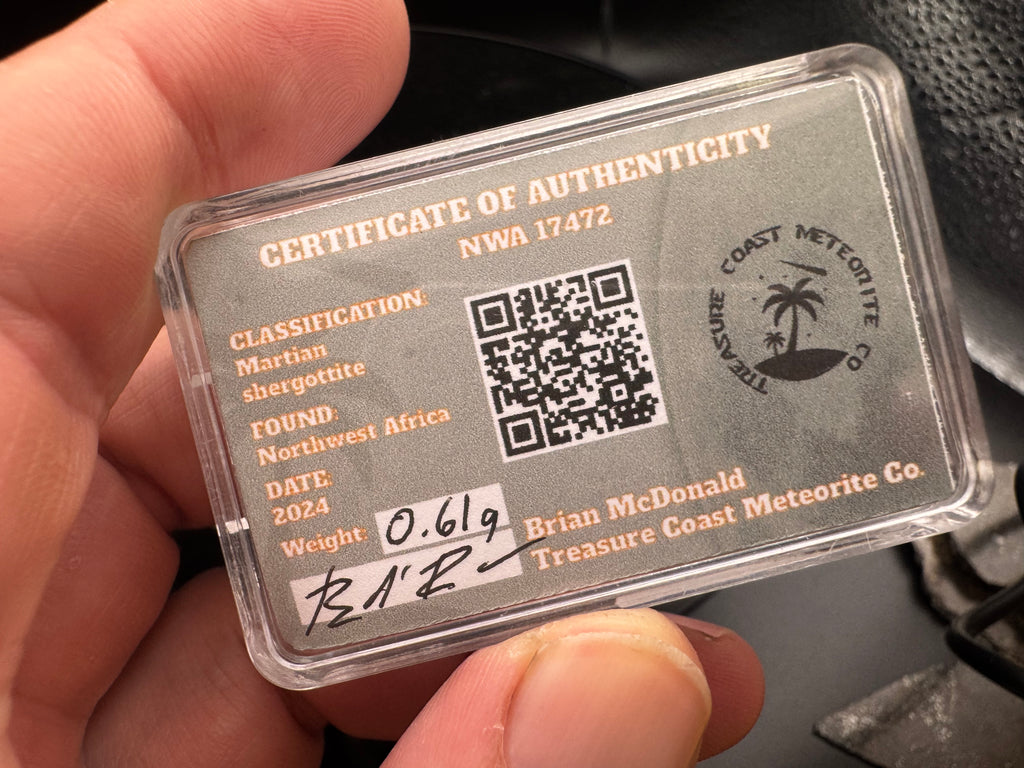 NWA 17472 meteorite 0.10g complete set -- specimen in acrylic case with authentication documentation
