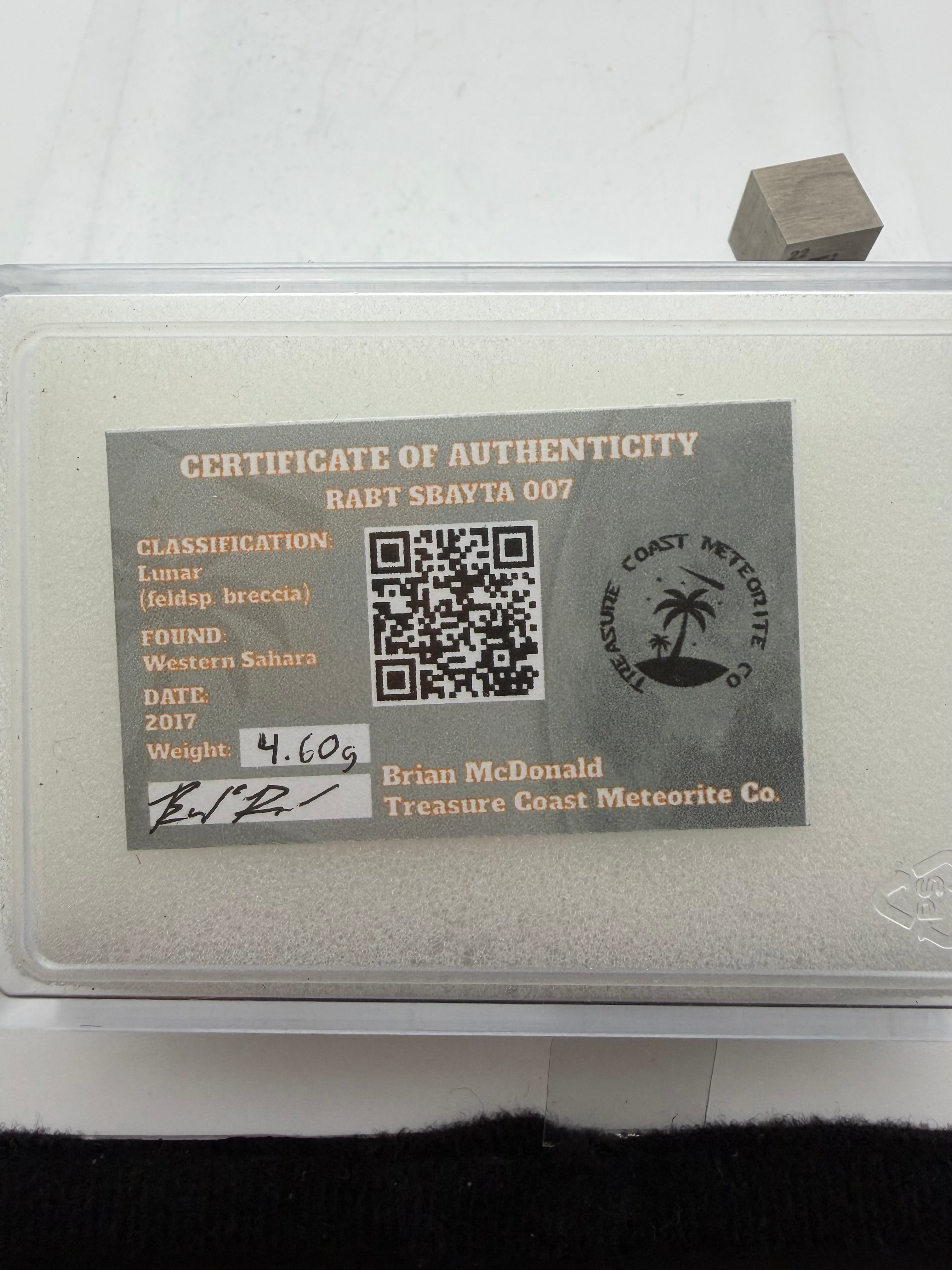 Rabt Sbayta 007  Lunar Meteorite - Feldspathic Breccia Moon Rock Full Slice 4.60g w/COA & Display Box