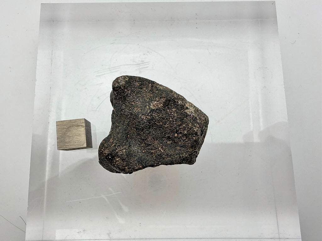Guemar 002 lunar basalt 45.92g -- natural fracture exposing ophitic crystalline texture of mare basalt interior