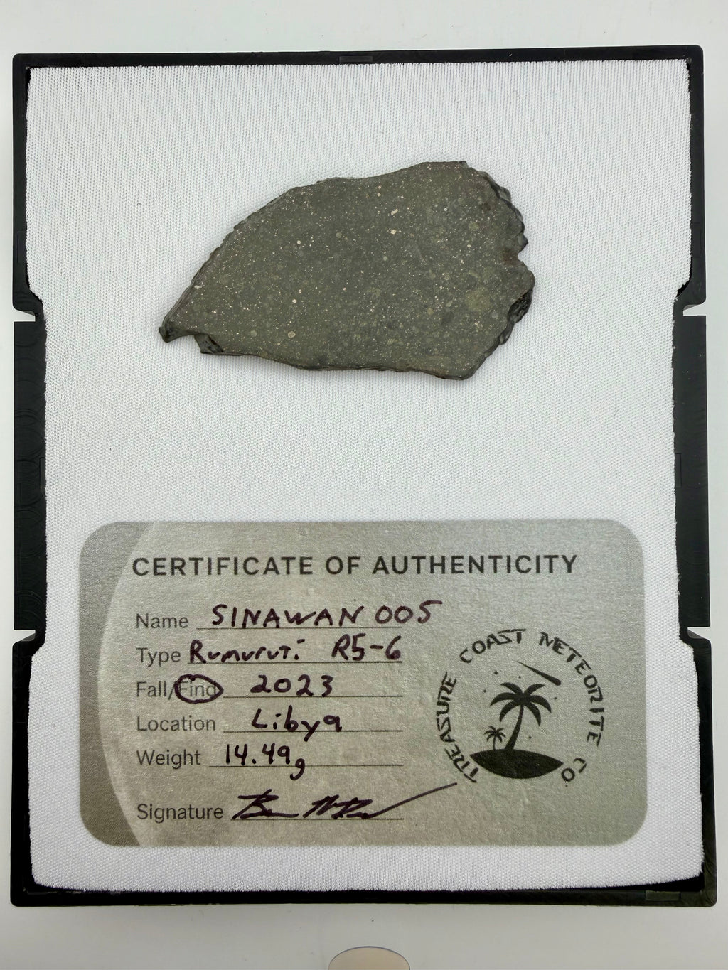 Sinawan 005 R5-6 rumuruti meteorite individual 14.49g, dual lithology zones -- rare R-chondrite from Libya, Treasure Coast Me