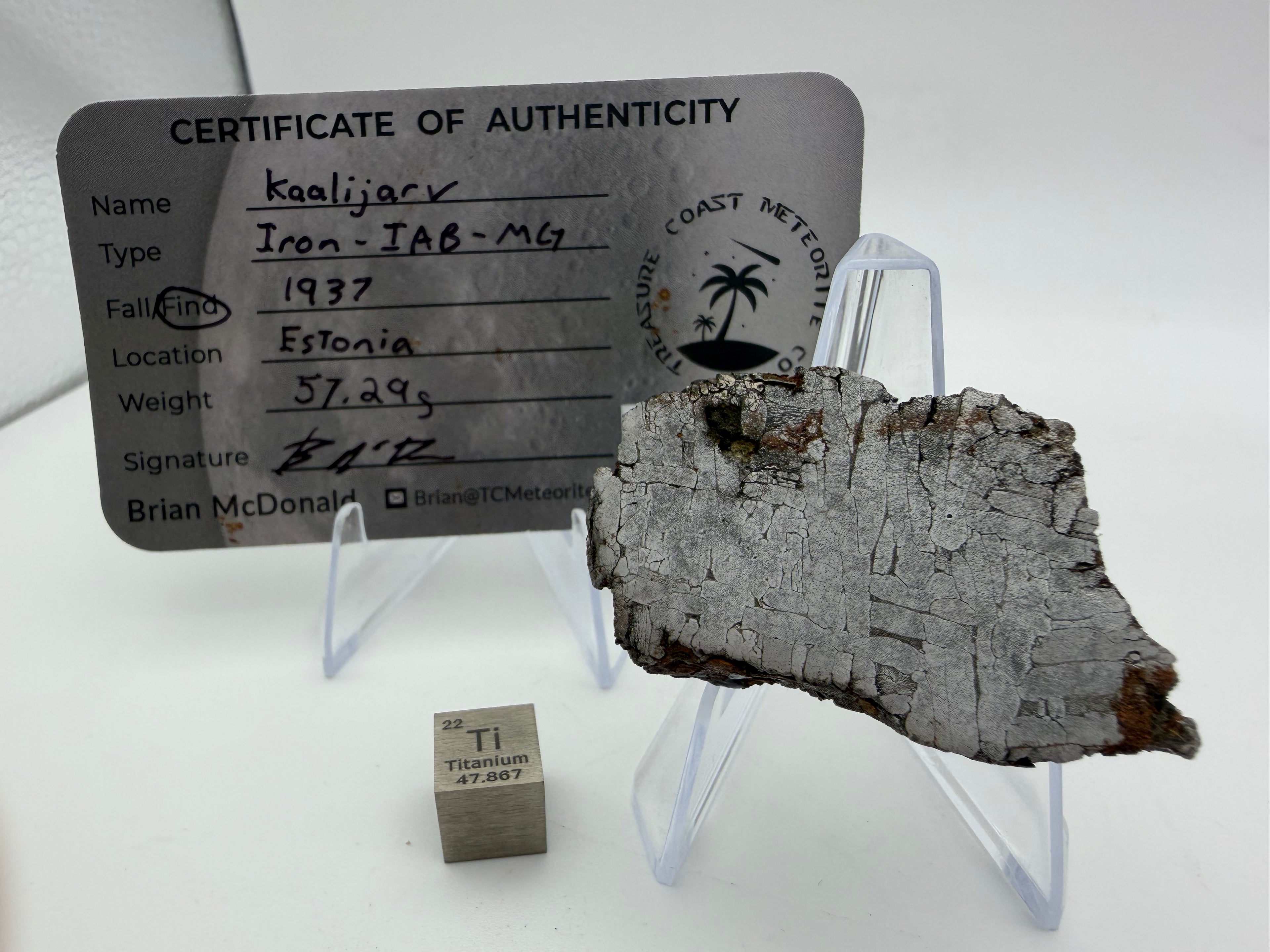 Kaalijarv Iron Meteorite End Cut IAB-MG Etched w/ COA, 57.29g
