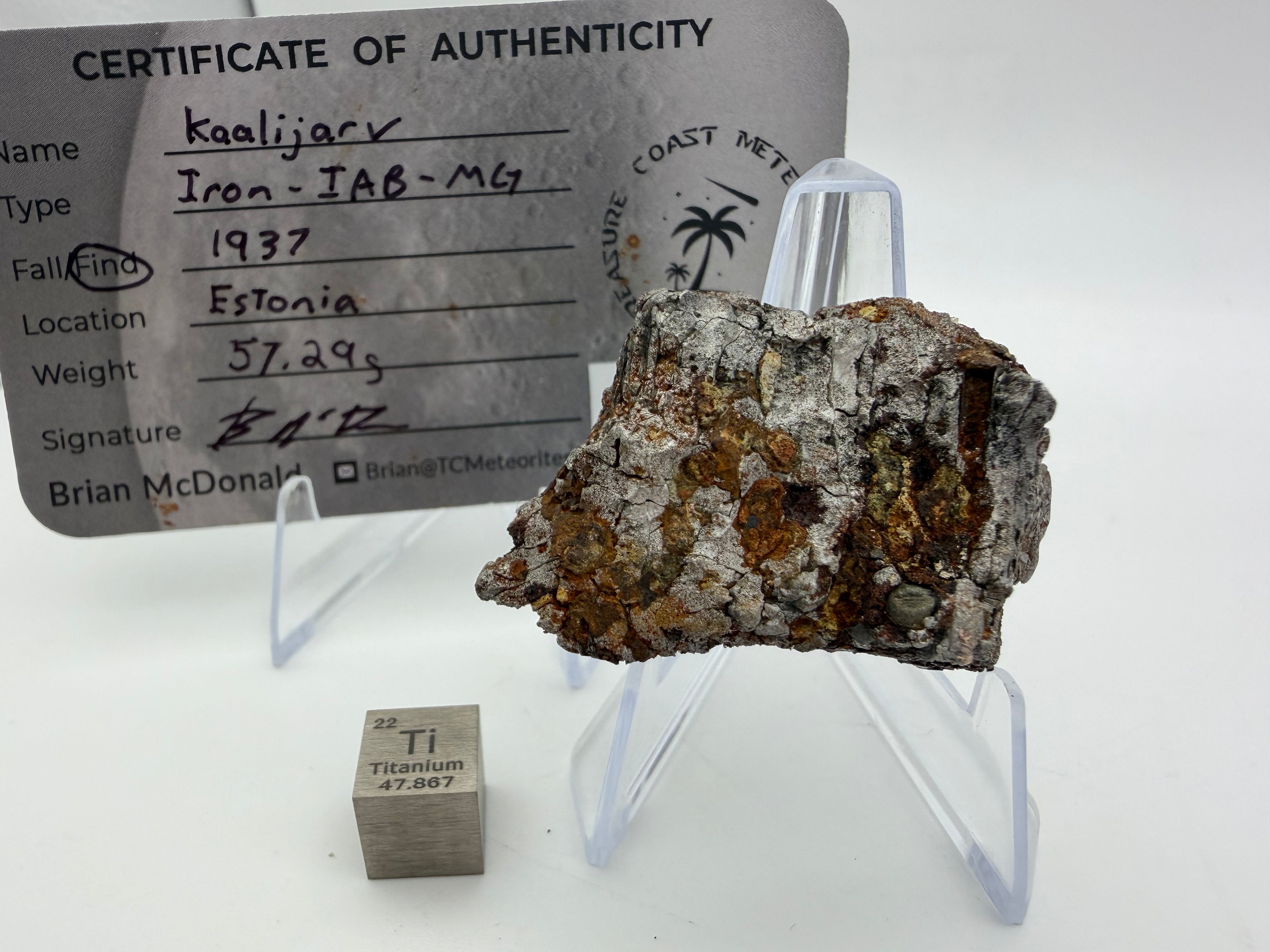 Kaalijarv Iron Meteorite End Cut IAB-MG Etched w/ COA, 57.29g