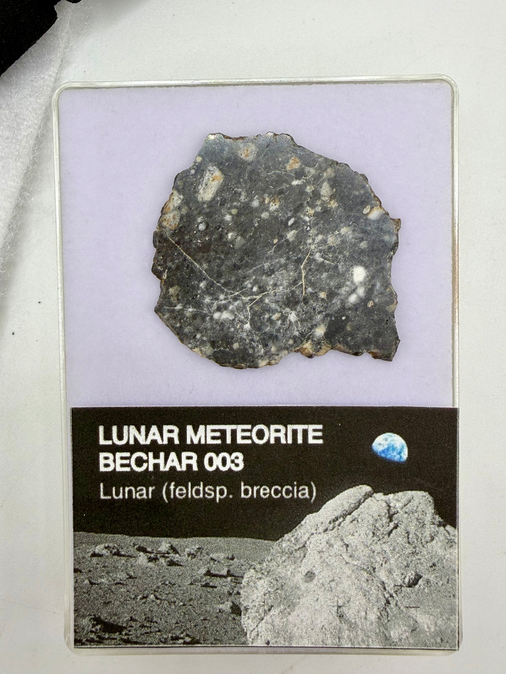 Bechar 003 lunar feldspathic breccia meteorite slice 4.80g -- Moon rock achondrite, Treasure Coast Meteorite Co.