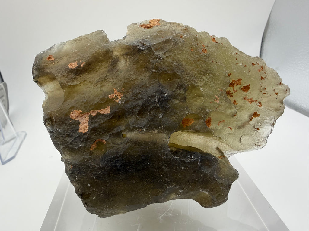 Libyan Desert Glass 353.18g -- flow lines and internal structures revealed by backlighting through translucent glass