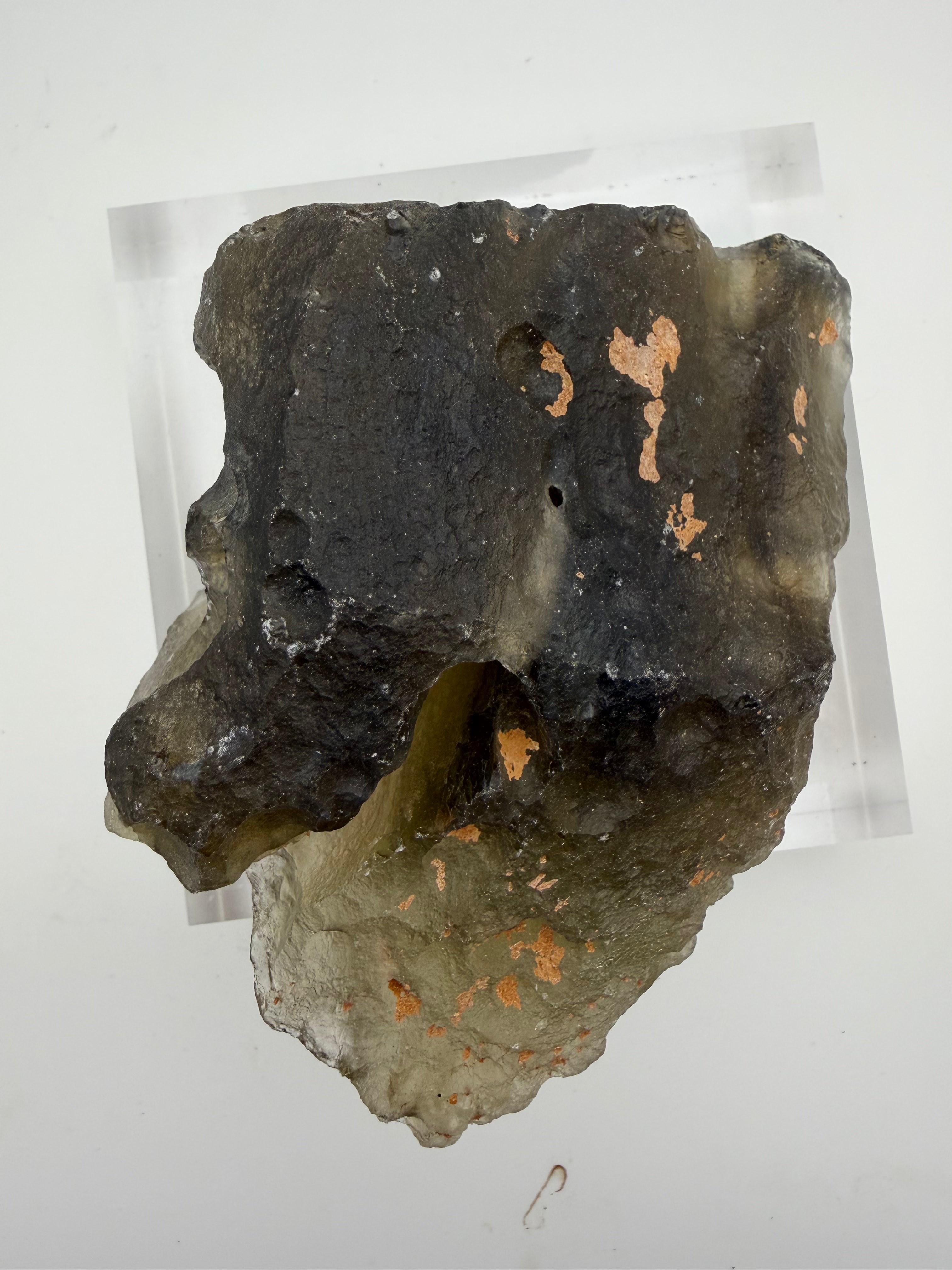 Libyan Desert Glass 353.18g -- backlit view emphasizing translucent quality and internal color variation
