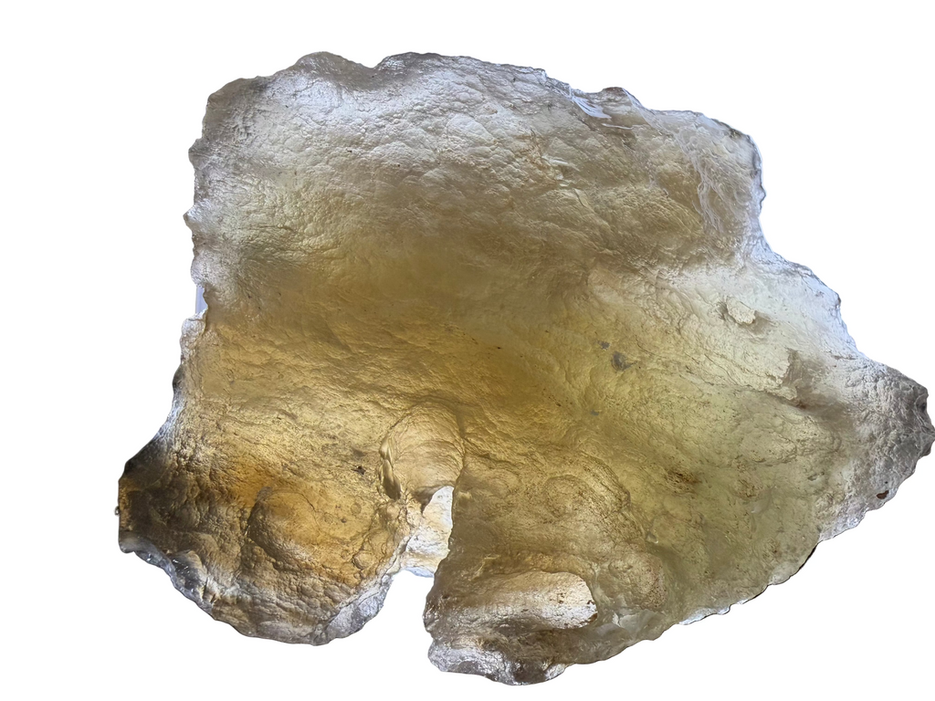 Libyan Desert Glass 353.18g -- profile view showing natural sculptural form and thickness variation