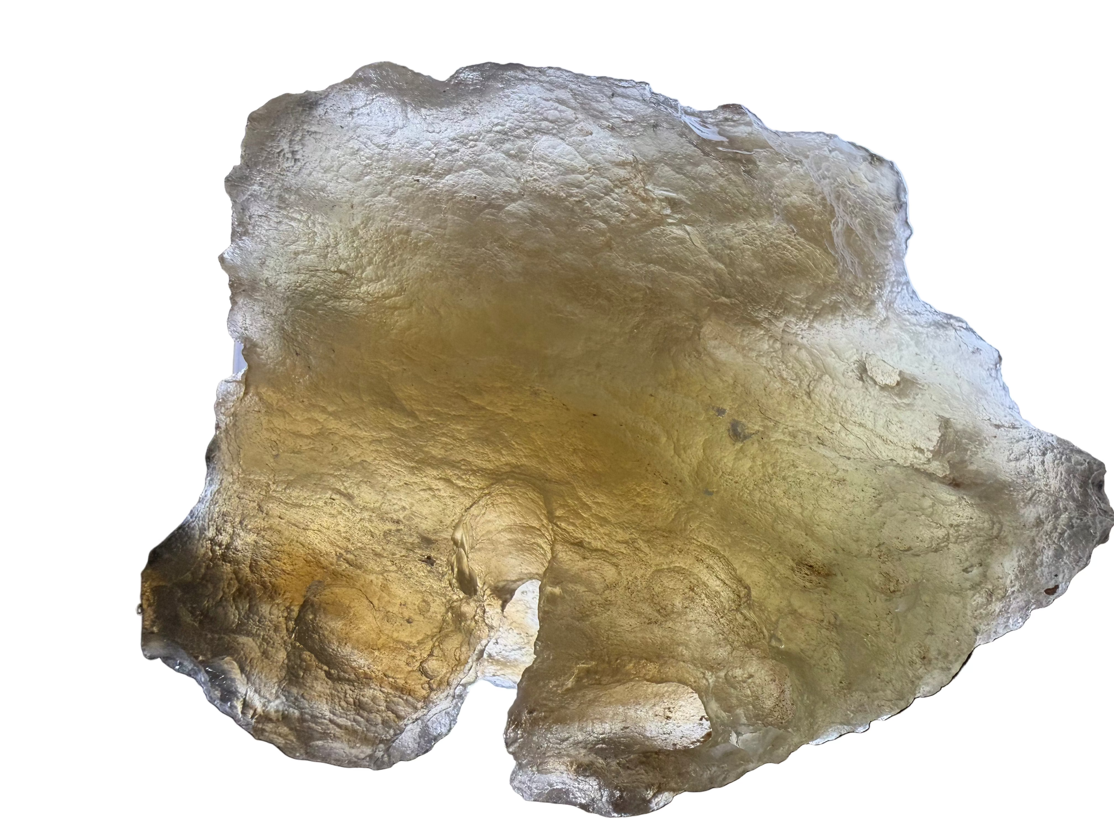 Libyan Desert Glass 353.18g -- profile view showing natural sculptural form and thickness variation