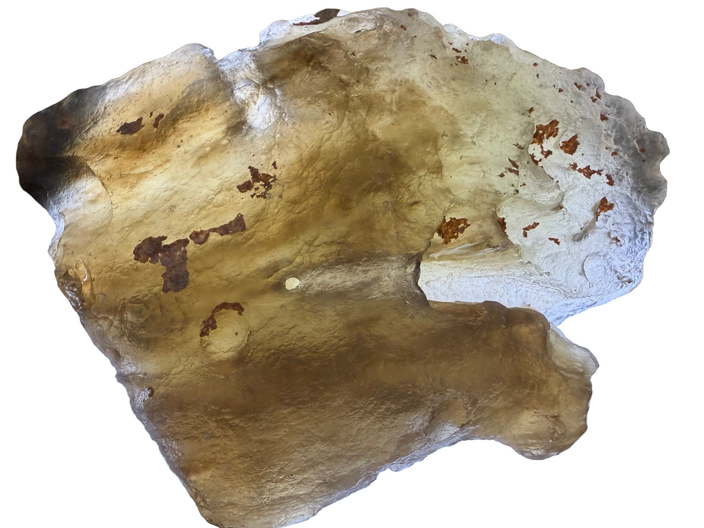 Libyan Desert Glass 353.18g -- translucent yellow-green coloration with natural flow textures visible through transmitted lig