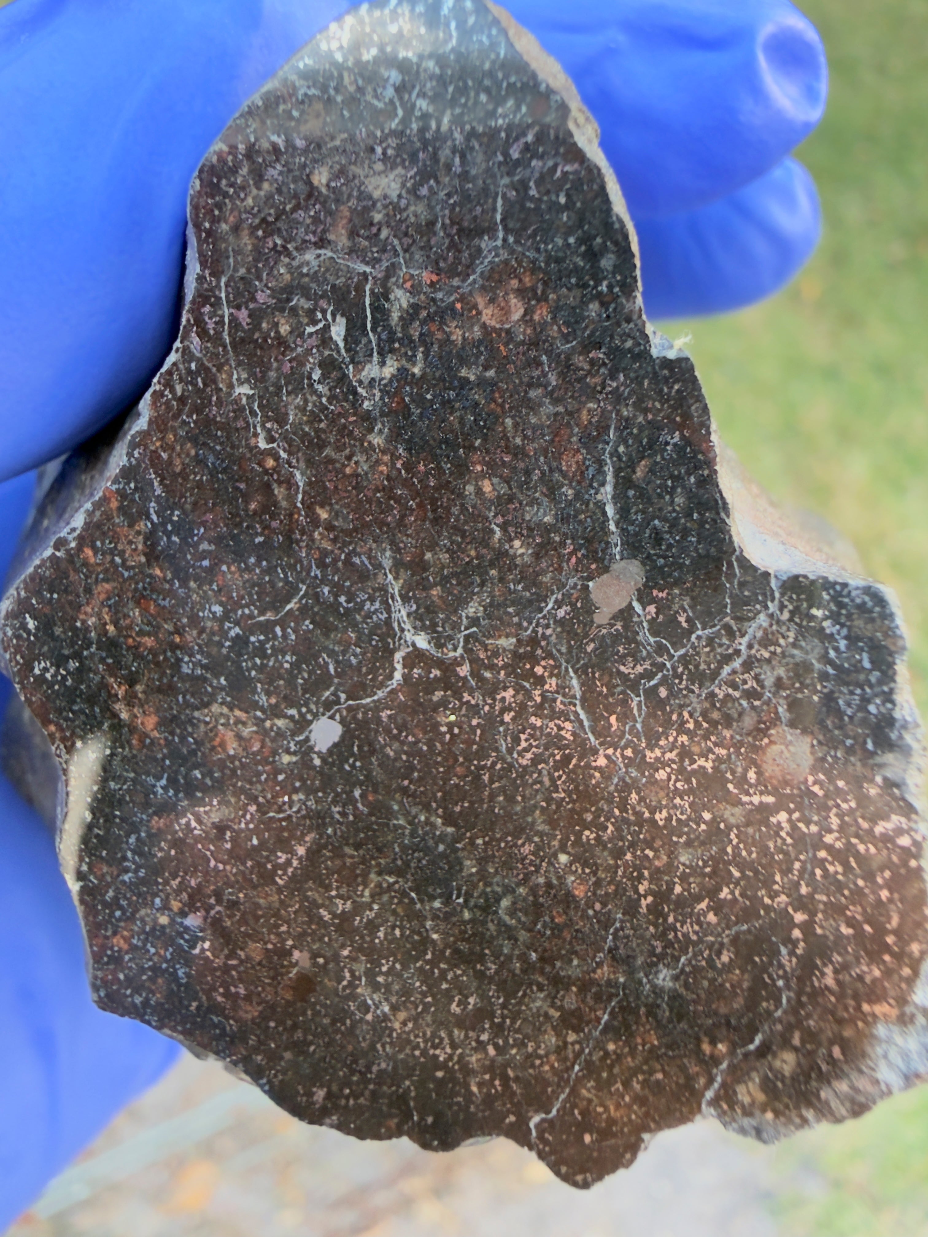 NWA 17919 H6 specimen 488.00g -- regmaglypts and fusion crust texture preserved on unpolished meteorite surface