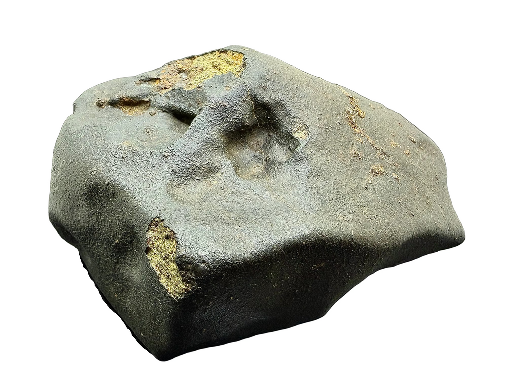 NWA XXX chondrite 1668.24g -- trailing surface with shallow regmaglypts and glassy fusion crust