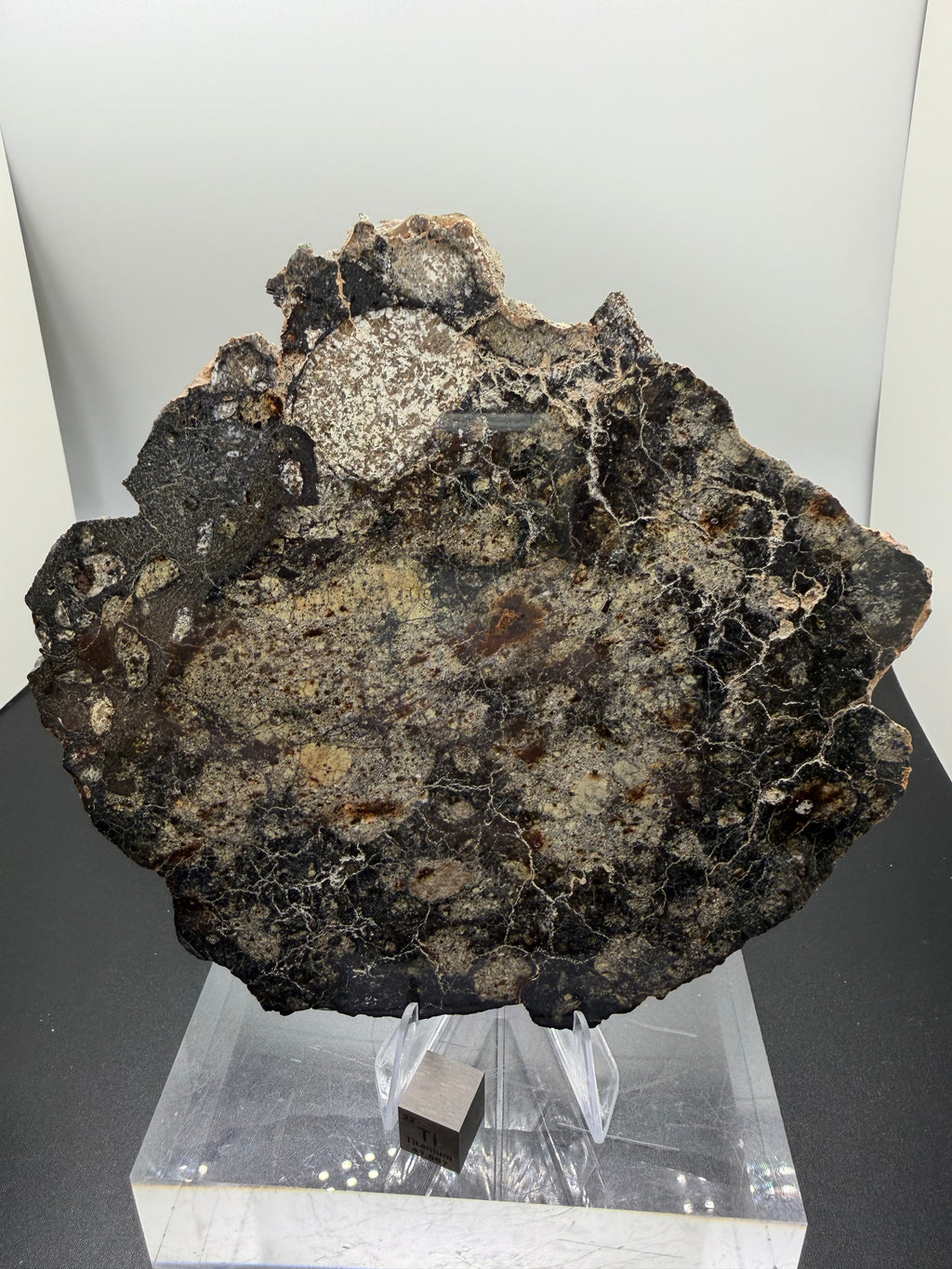 NWA 18048 eucrite meteorite 128.81g -- thick impact melt veins cutting through polymict clast assemblage