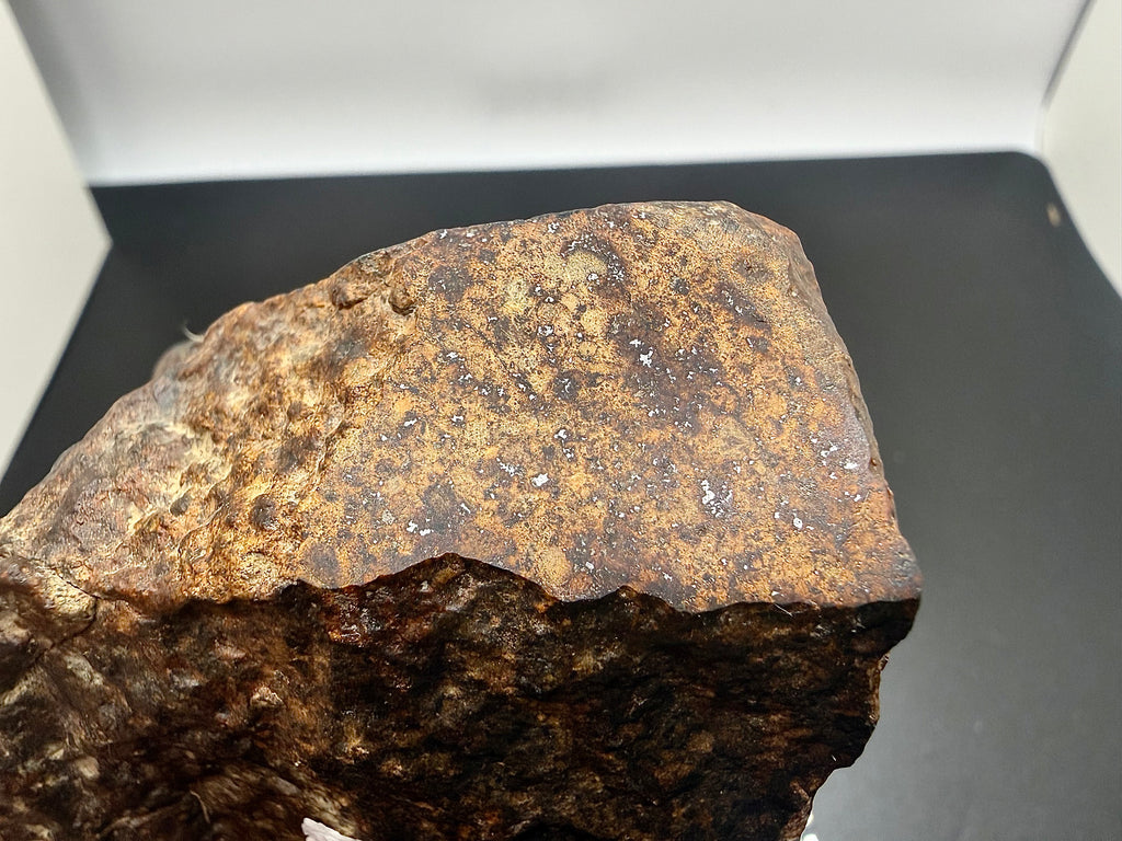 NWA XXX ordinary chondrite 869.00g -- close detail of fusion crust texture and ablation features