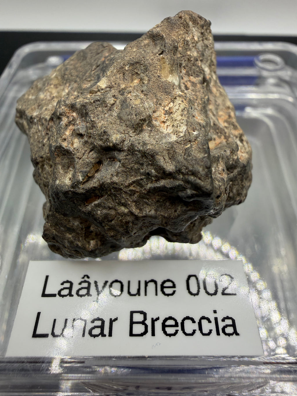 Laayoune 002 feldspathic breccia 31.95g -- surface detail showing angular anorthositic fragments from lunar highlands
