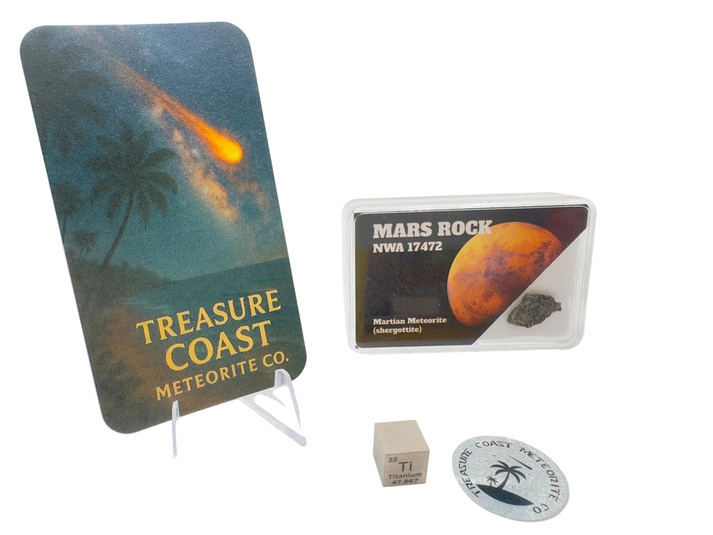 NWA 17472 Martian shergottite meteorite fragment 0.10g in acrylic display case -- classified Mars sample, Treasure Coast Mete