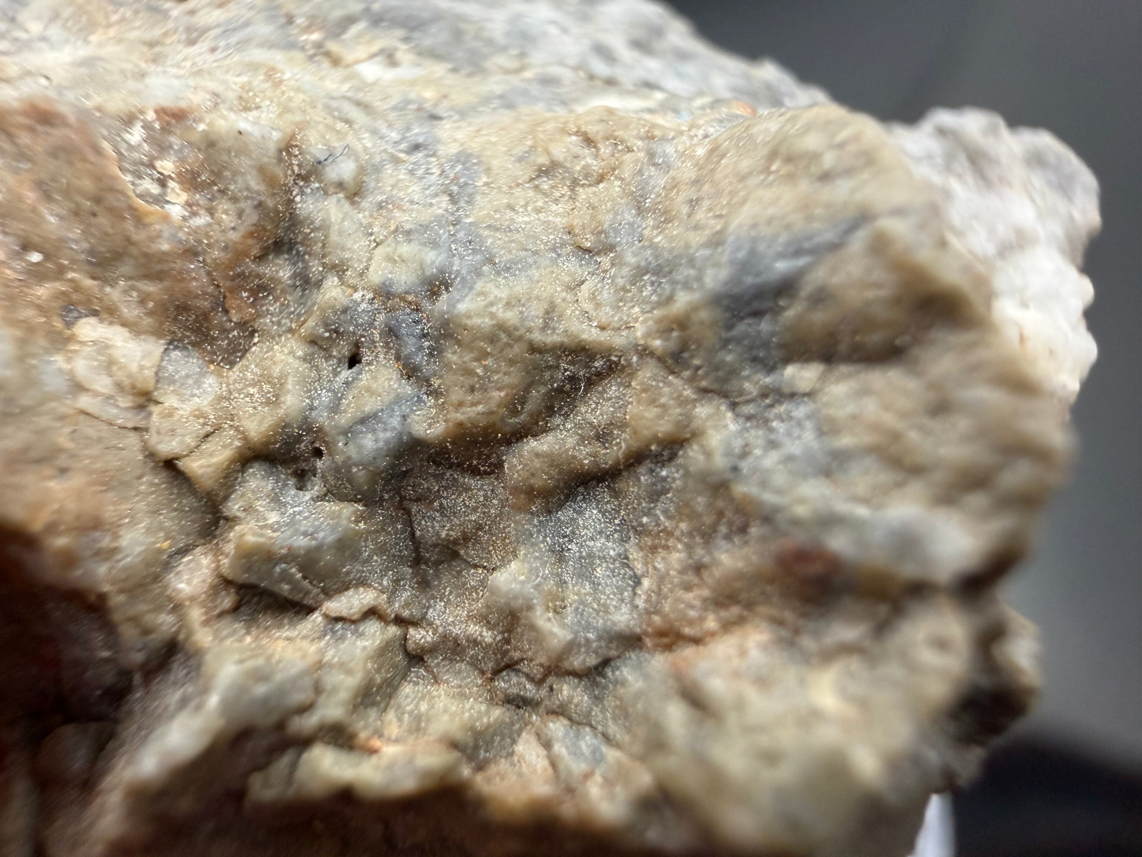 Adrar 013 lunar breccia 14.76g macro view of natural surface showing impact generated melt textures and crystalline detail