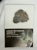 Adrar 013 lunar meteorite full slice, 2.77g, with display card showing classification