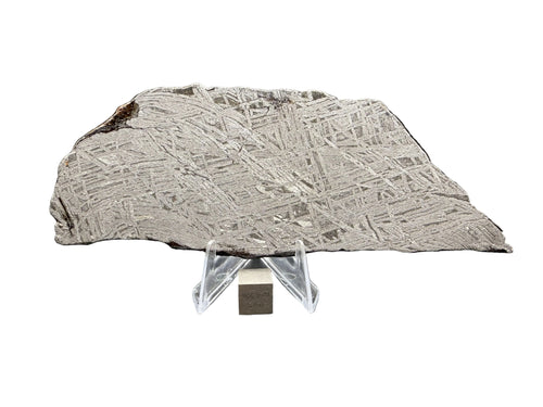 Aletai iron meteorite IIIE-an full slice, 186.60g, etched face showing Widmanstatten pattern, with 1 cm cube for scale