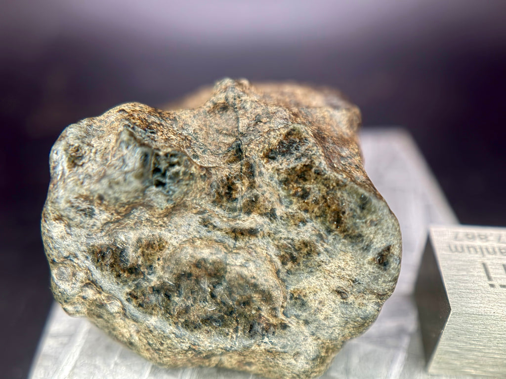 Amgala 001 Martian shergottite, close detail of remnant fusion crust on 40.80g complete individual