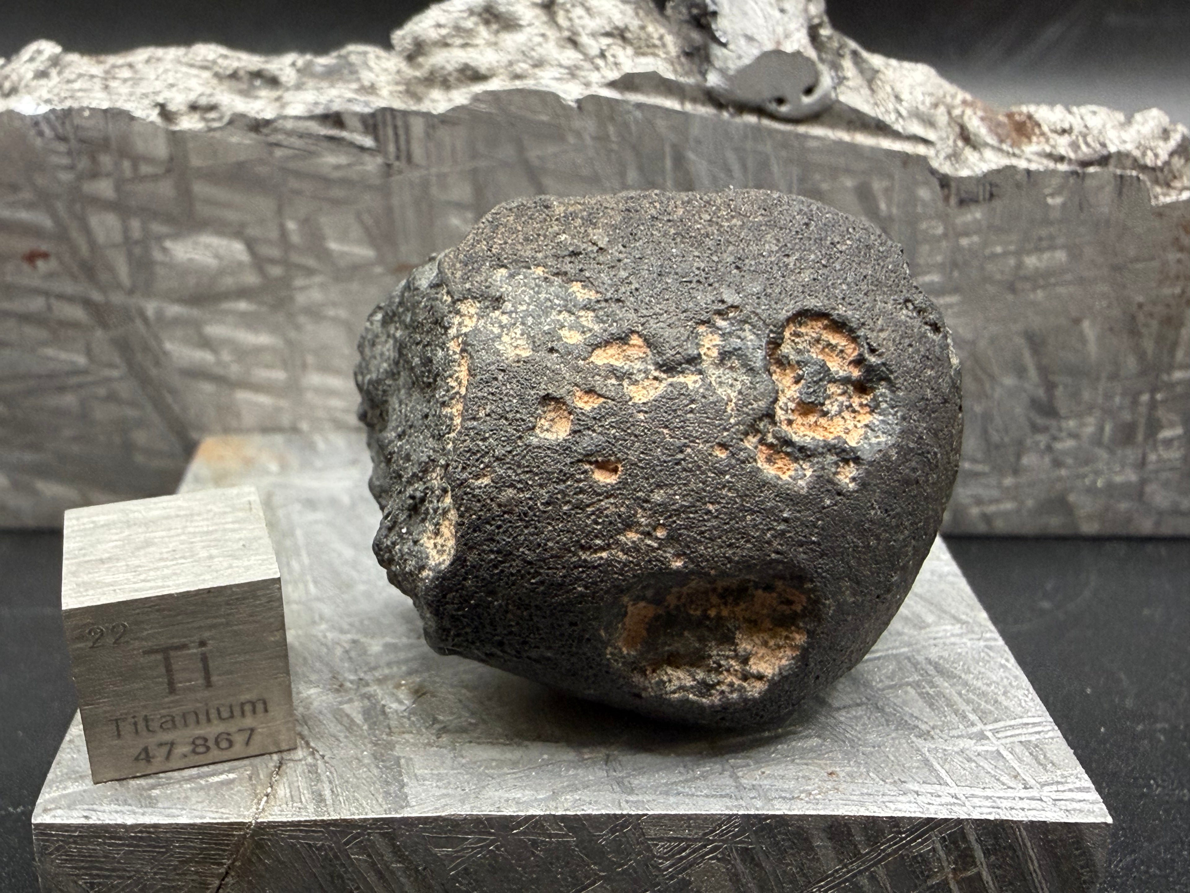 Fusion crust detail on probable CM2 carbonaceous chondrite meteorite