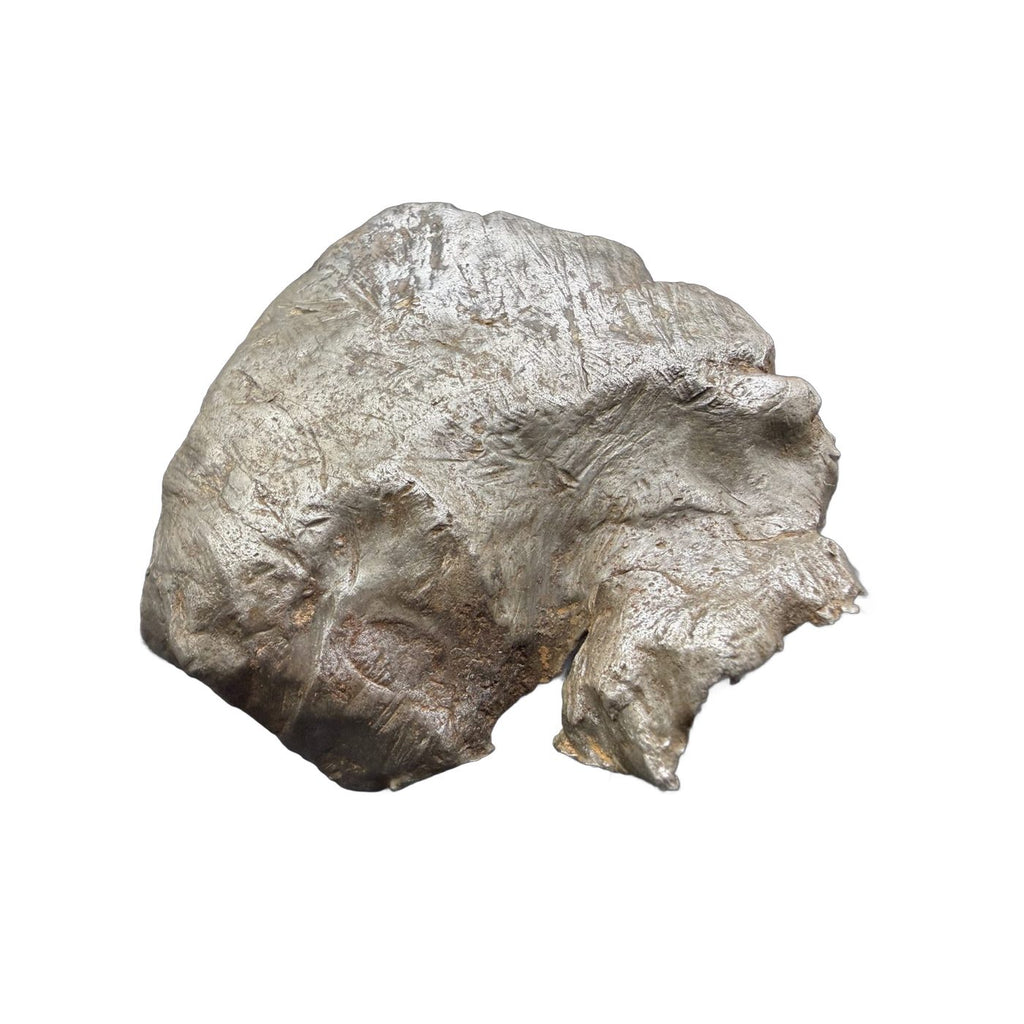 Gebel Kamil iron meteorite shrapnel 1039.06 g, shield-shaped face on white background