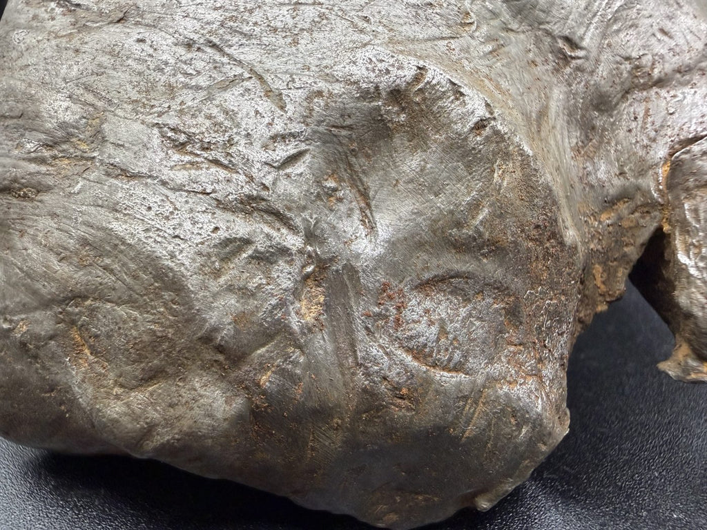 Close-up of smooth depressions and twisted margin on Gebel Kamil shrapnel