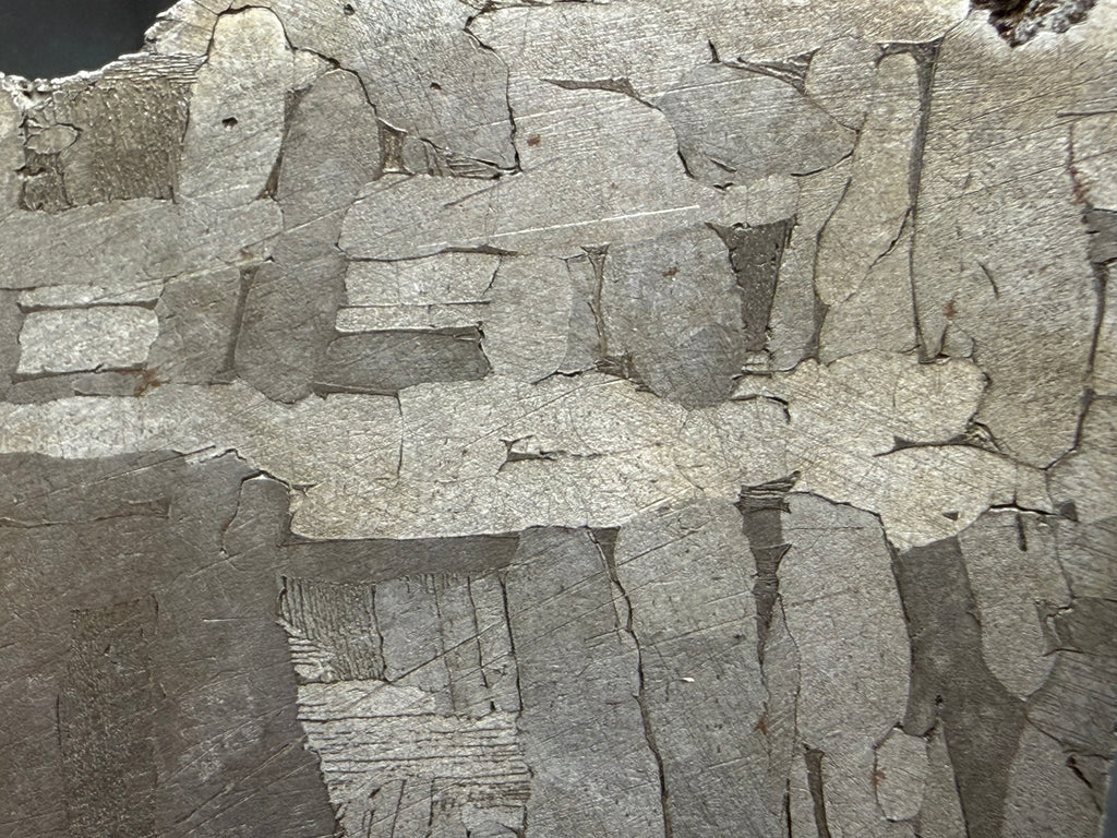 Kaalijärv iron meteorite 33.00g full slice close-up of etched face showing Widmanstätten pattern and kamacite banding
