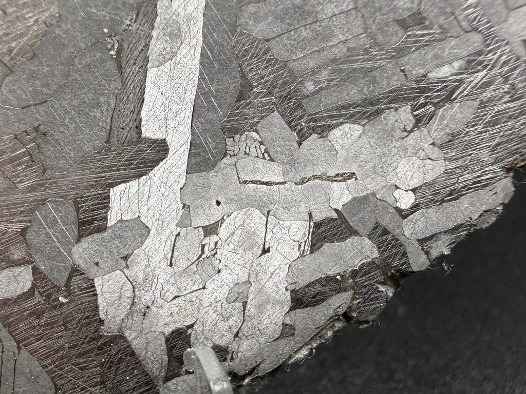 Kaalijärv iron slice 38.39g -- shock-induced twinning features visible within medium-grained octahedrite structure
