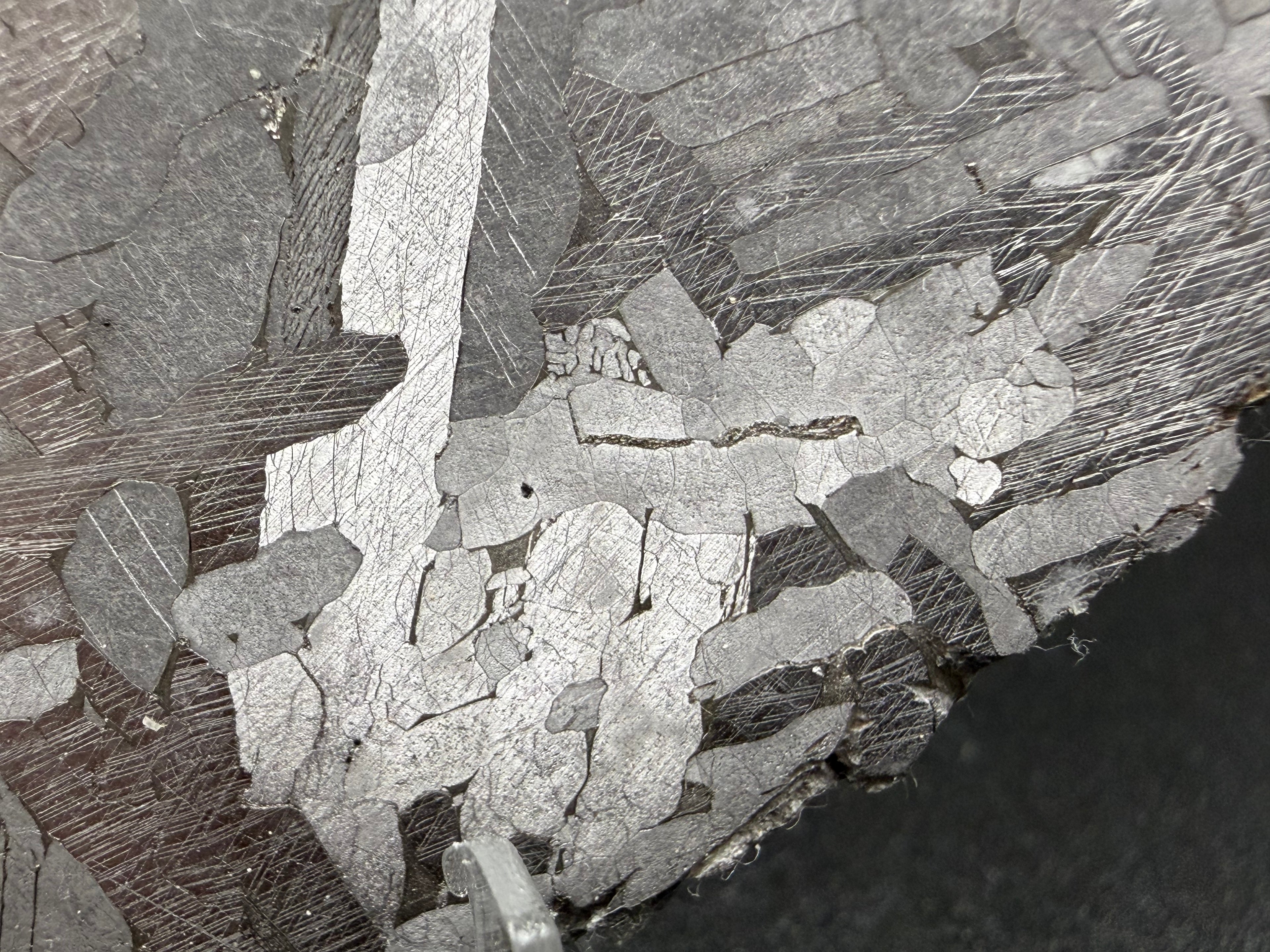 Kaalijärv iron slice 38.39g -- shock-induced twinning features visible within medium-grained octahedrite structure