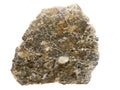 Cut face of Laayoune 002 lunar meteorite end cut showing feldspathic breccia with angular clasts and pale veins, 6.60g