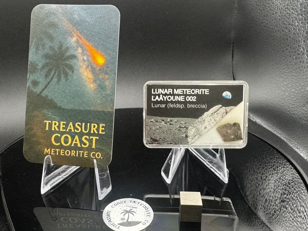 Laâyoune 002 lunar meteorite slice in branded small display box