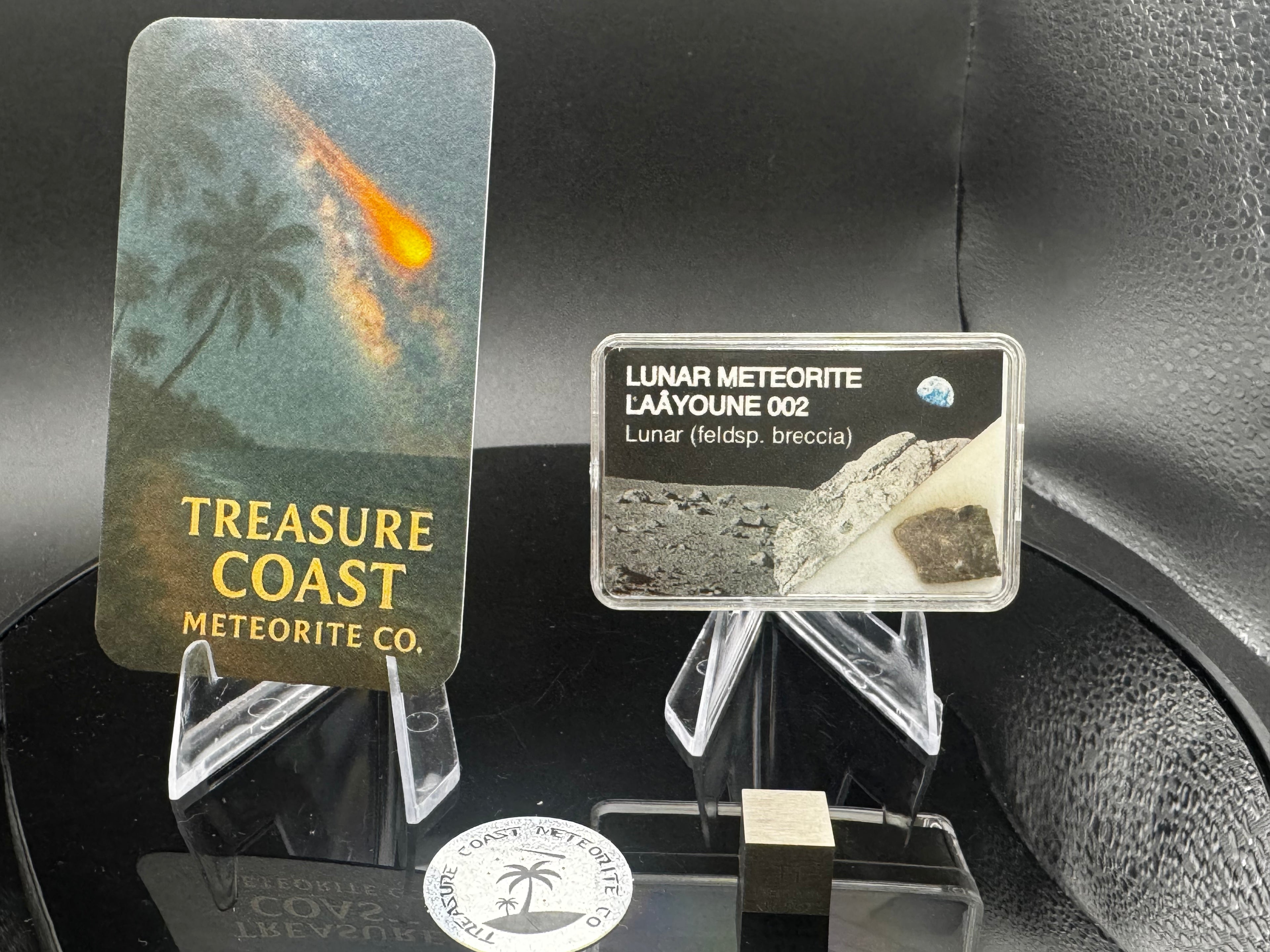 Laâyoune 002 lunar meteorite slice in branded small display box