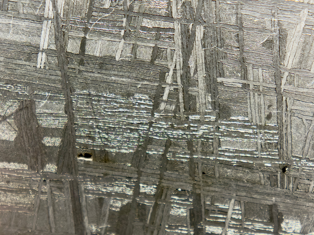 Detail view of Muonionalusta iron meteorite showing Widmanstätten pattern iron nickel crystal structure, 292.00g