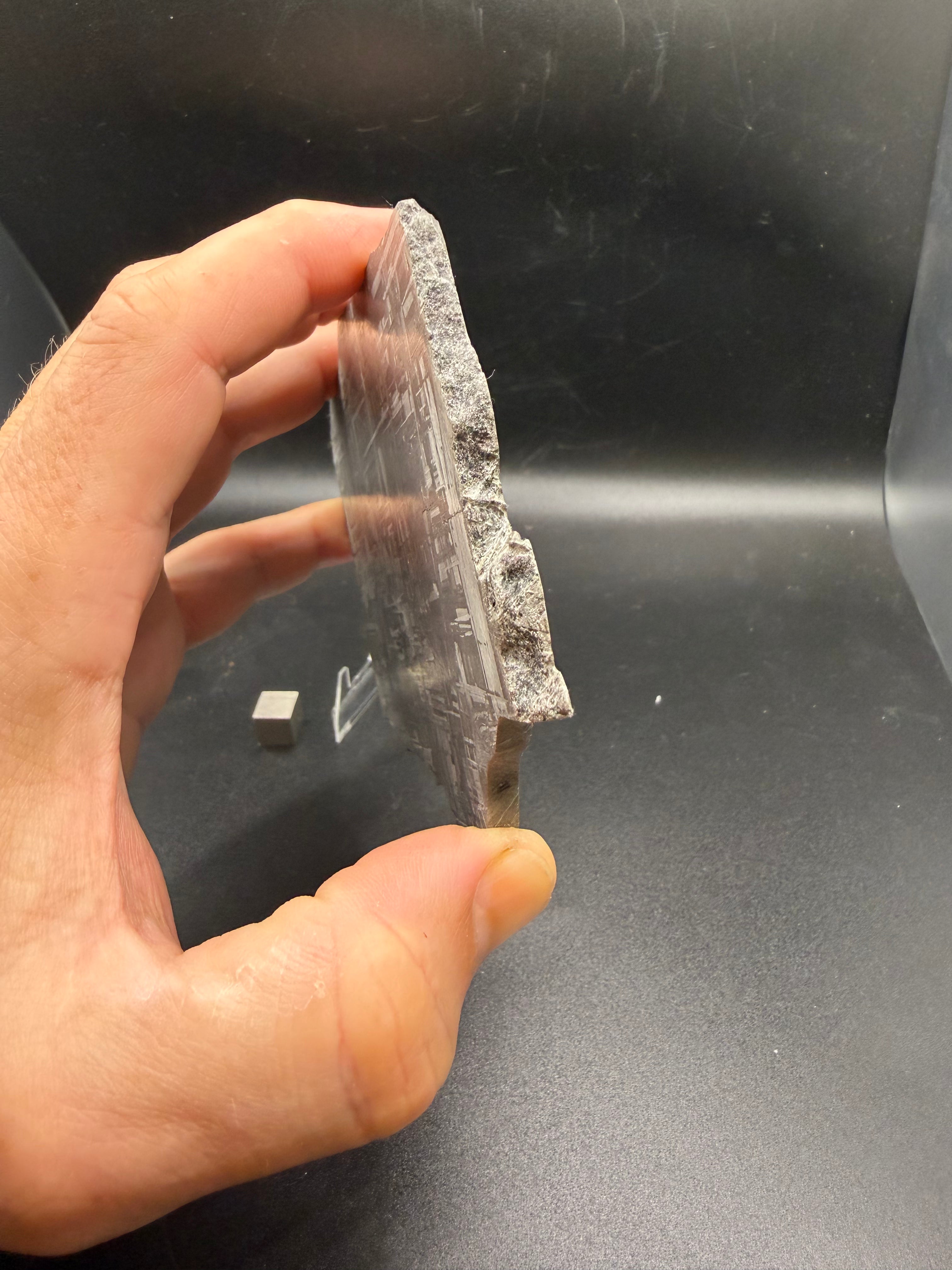 Muonionalusta IVA meteorite 330.81g -- angular intersection of kamacite plates across etched surface