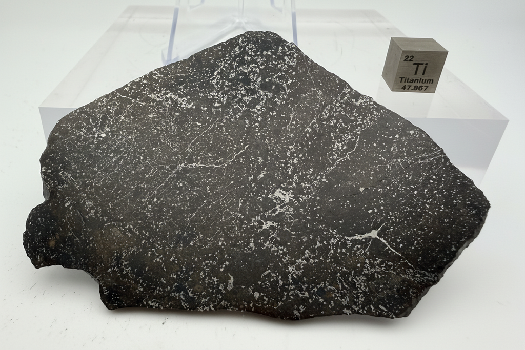 NWA 15468 OC4 melt breccia meteorite slice 42.09g, polished -- rare ordinary chondrite with impact-generated melt matrix, Tre
