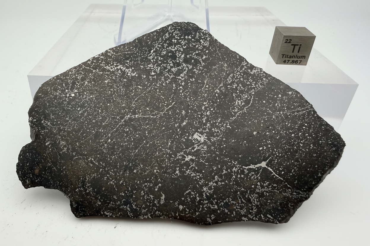 NWA 15468 OC4 melt breccia meteorite slice 42.09g, polished -- rare ordinary chondrite with impact-generated melt matrix, Tre