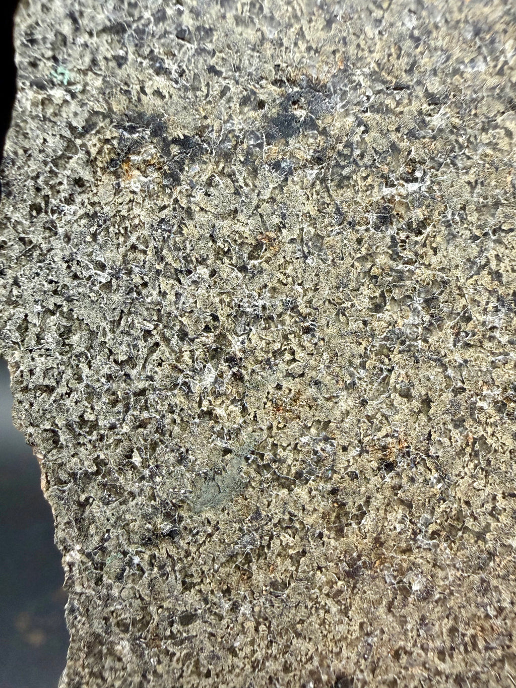 NWA 17472 Martian slice 65.00g -- igneous basaltic texture with dark pyroxene crystals in groundmass