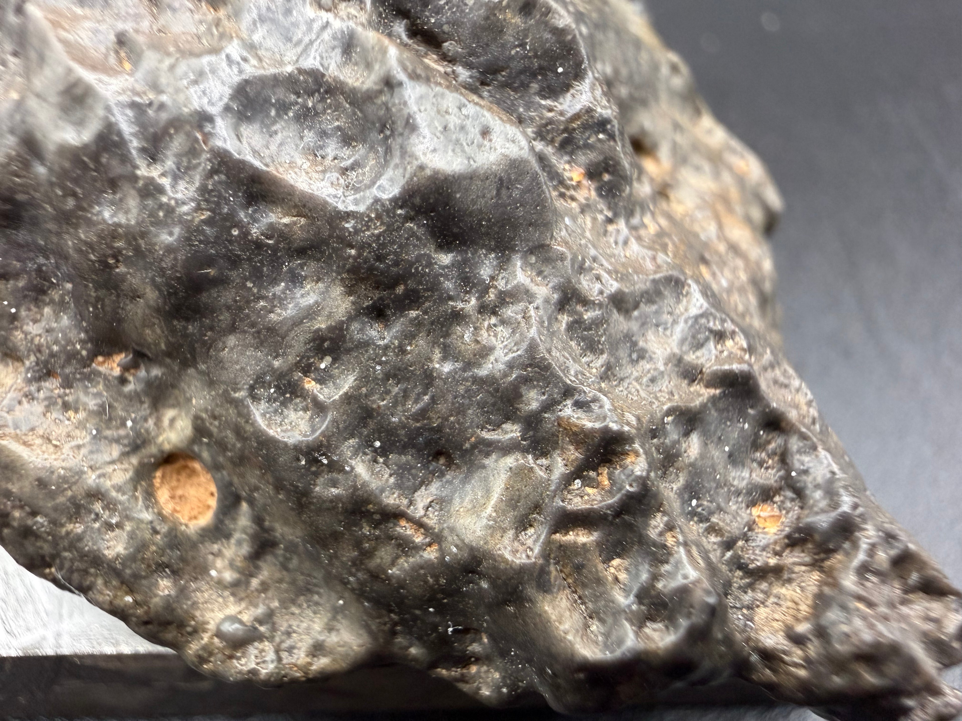 Close regmaglypt detail on the NWA 17706 lunar meteorite