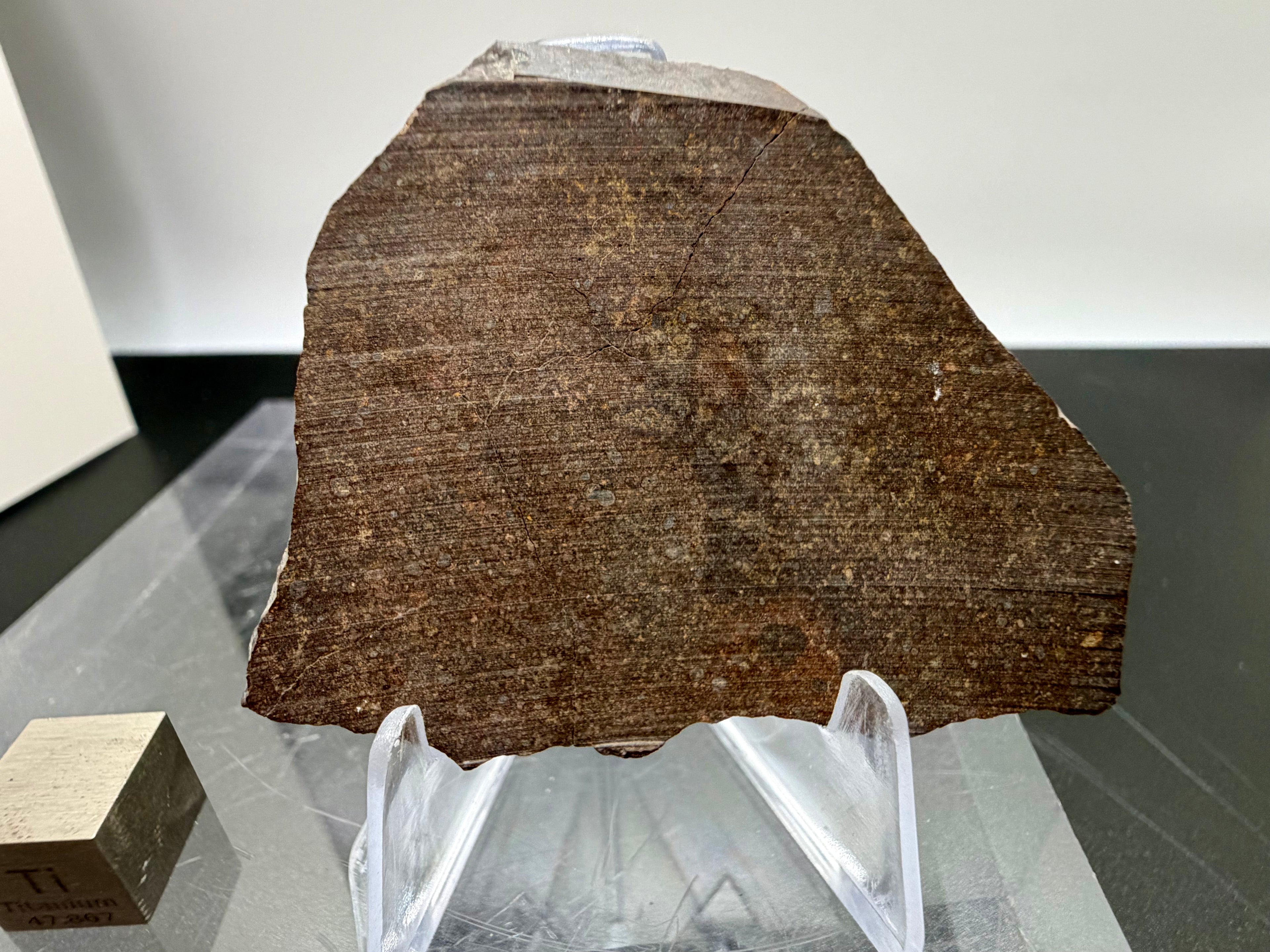 NWA 17916 CO3 meteorite 13.67g -- cross-section showing chondrule distribution and matrix composition