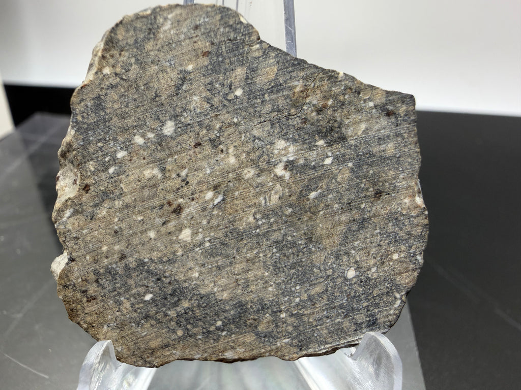 NWA 17918 diogenite meteorite 9.29g -- oblique view showing depth and relief of polymict texture