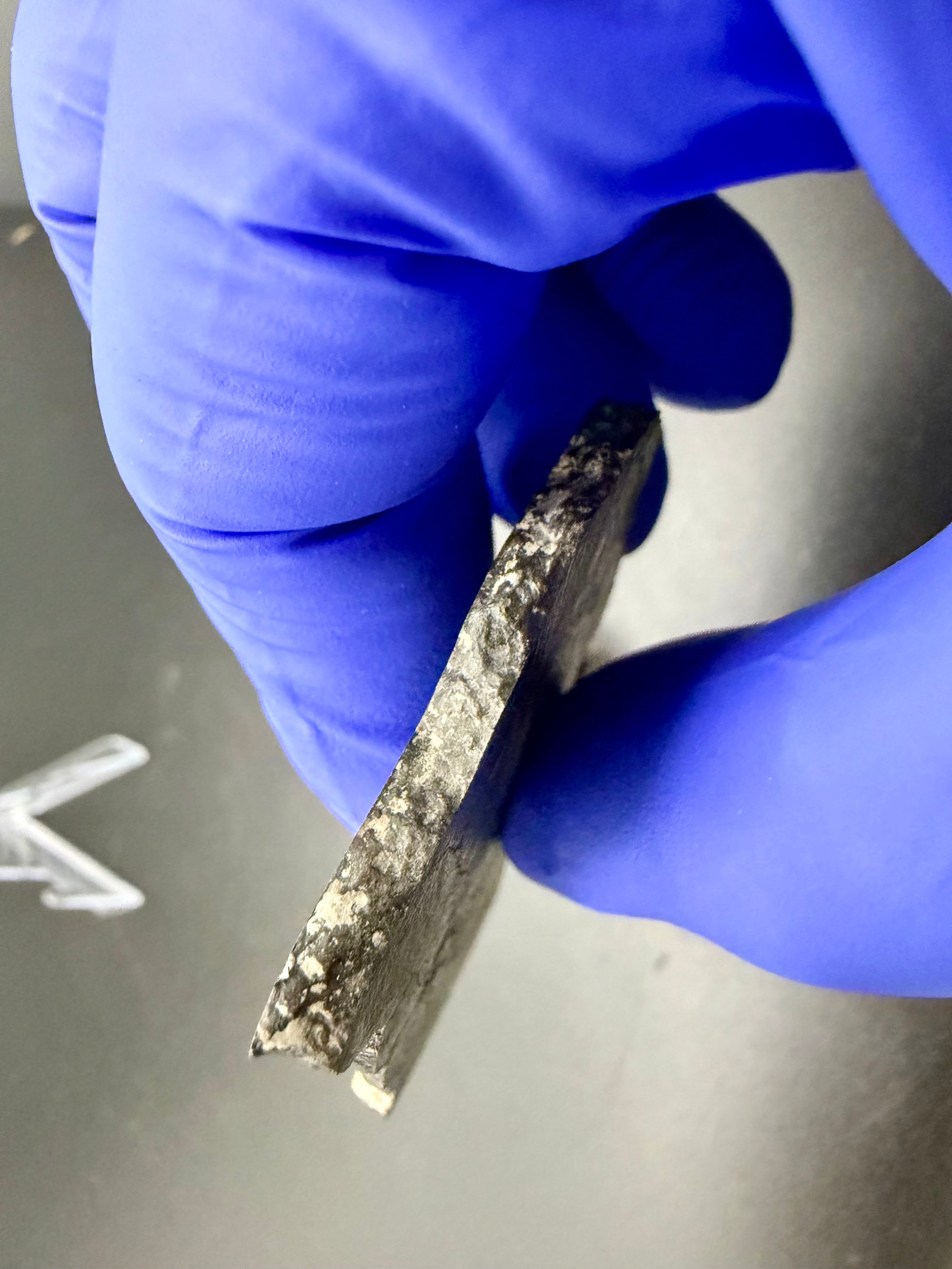 NWA 17920 polished meteorite slice edge profile showing thickness