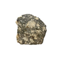 Front face of NWA 18048 polymict eucrite meteorite end cut showing breccia texture with varied clast sizes in fine-grained matrix, 1530g
