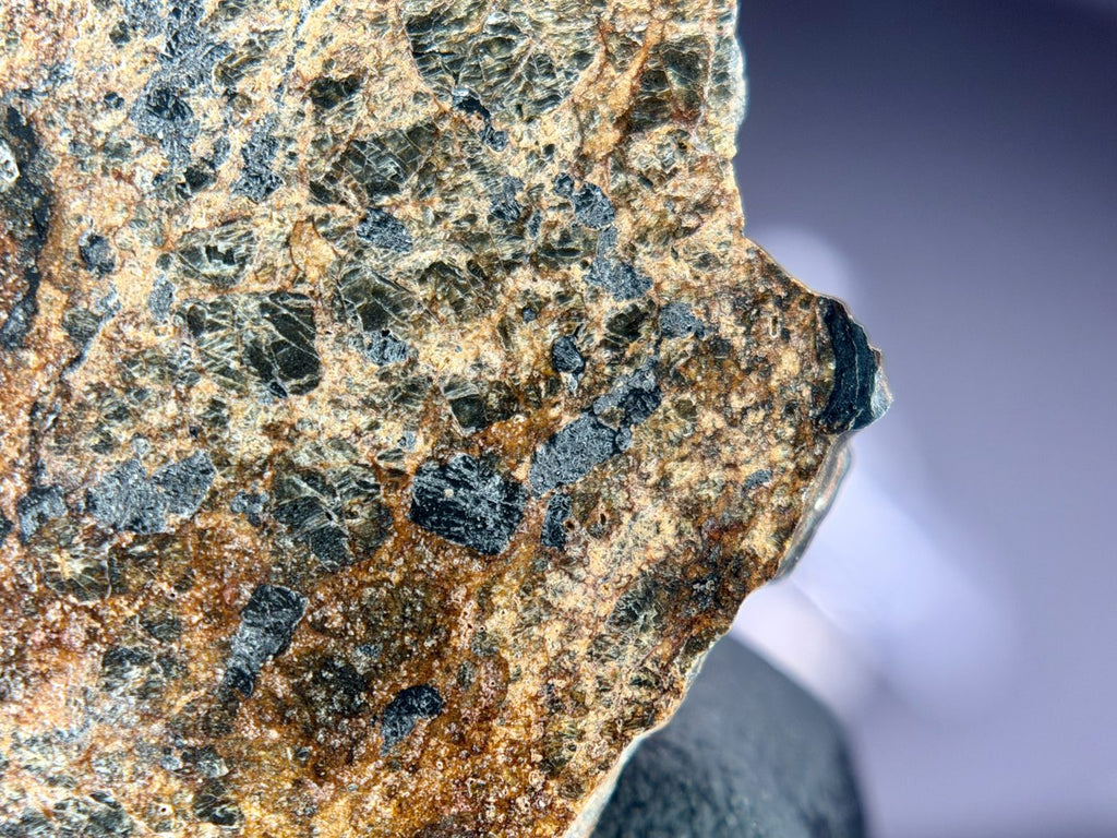 NWA 18591 diogenite, 6.57g, macro of green-grey orthopyroxene crystals in the breccia