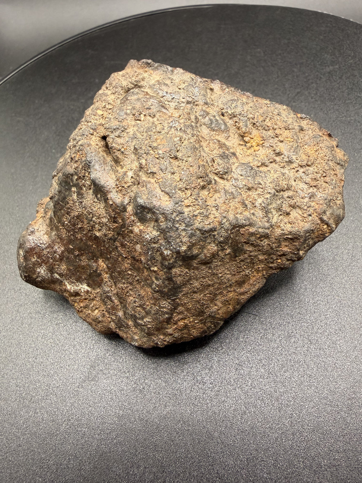 NWA 18593 winonaite end cut, knobby weathered natural exterior viewed from another angle